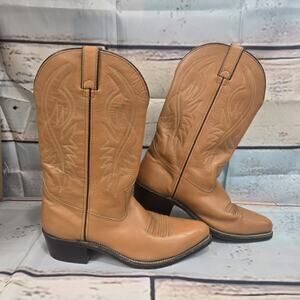 Double H Men's Cowboy Western Boots Tan Leather Round Toe Size 10 D Pull On